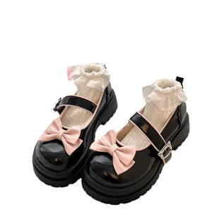 2026 Spring Women's All-Match Academy Style Skirt with JK Small Leather Shoes Sweet Bow Platform Heel Single-Layer Pumps