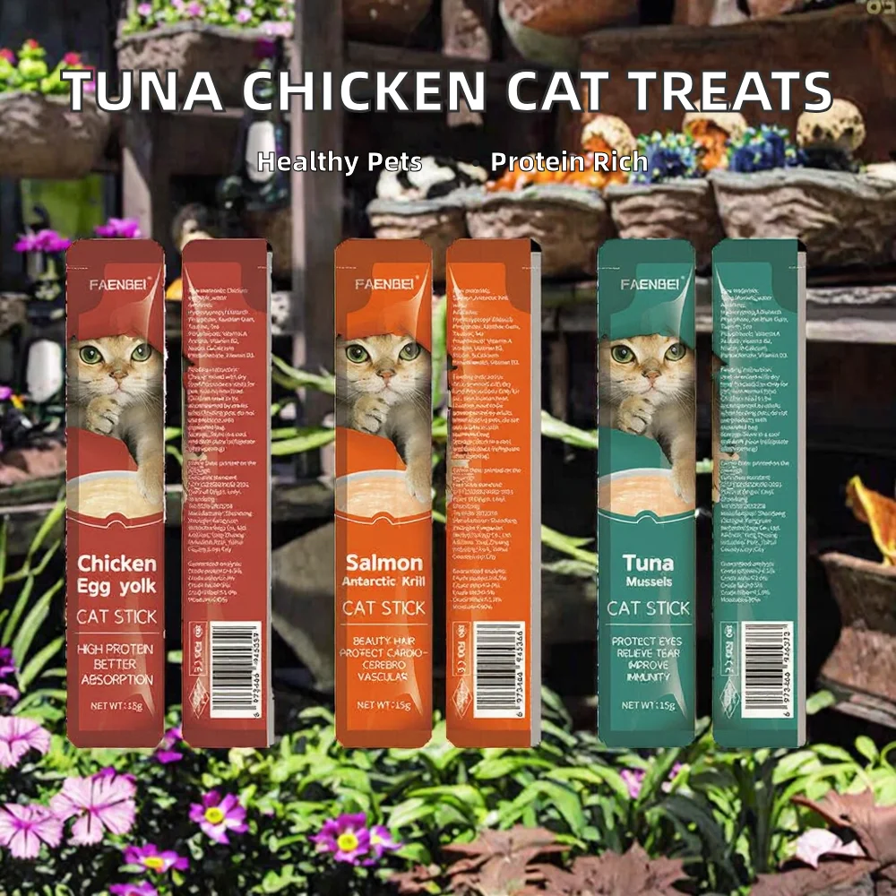 2024 Wholesale China Factory 15g High-Protein 100% Natural Tuna Chicken Temptations Cat Treats Vitamins Minerals for Adult Cats details
