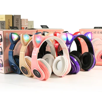 Wireless Headphones LED Cat Ears Headset Gaming Noise Canceling Stereo Wireless Earphones