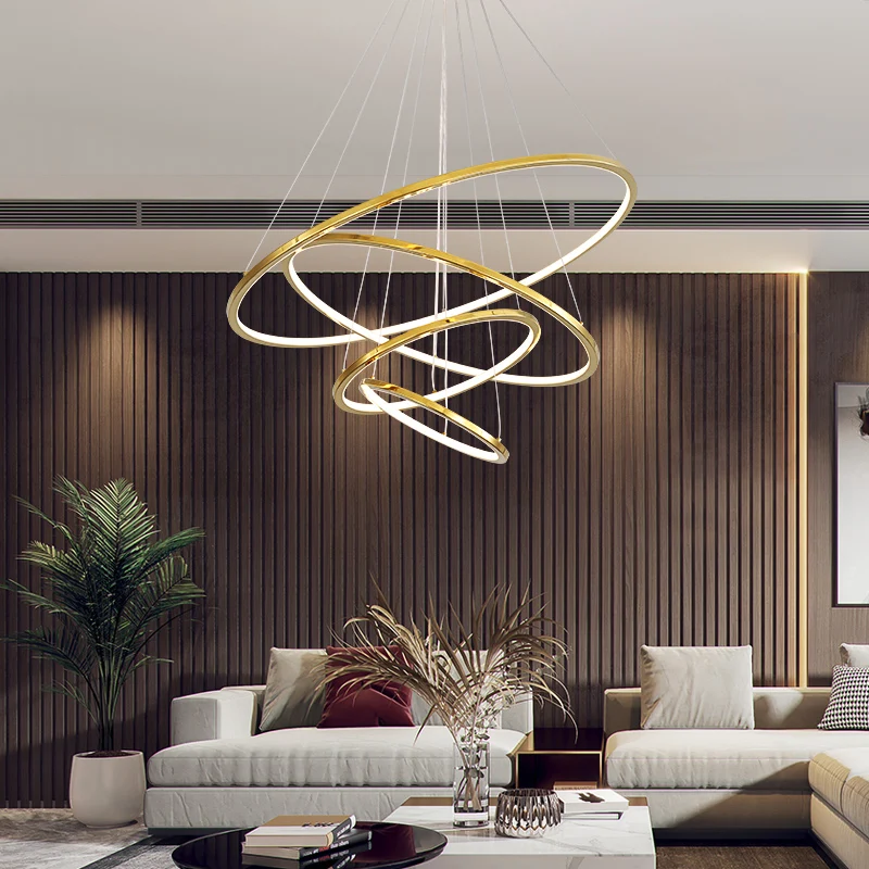 Nordic Luxury Modern Design Simple Hanging Hotel Bedroom Living Room Gold Aluminum Circle Led Chandeliers