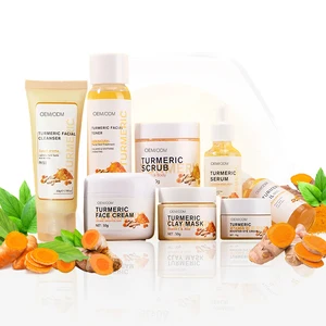 Private Label 5-Piece Turmeric Skincare Set Vegan Creams for Face Whitening Brightening and Smoothing Containing Ginseng