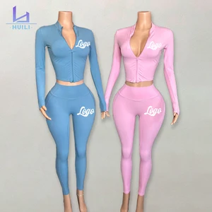 Huili Slimming Playsuit Loungewear OEM High Stretch Bodysuit Yoga Wear Two Piece Set Leggings Workout Sets for Women Custom logo