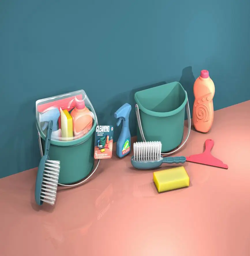 Прямая поставка, маленький помощник для уборки, Детские ролевые игрушки, чистящие принадлежности, розовый игровой набор с ведром для швабры и аксессуарами