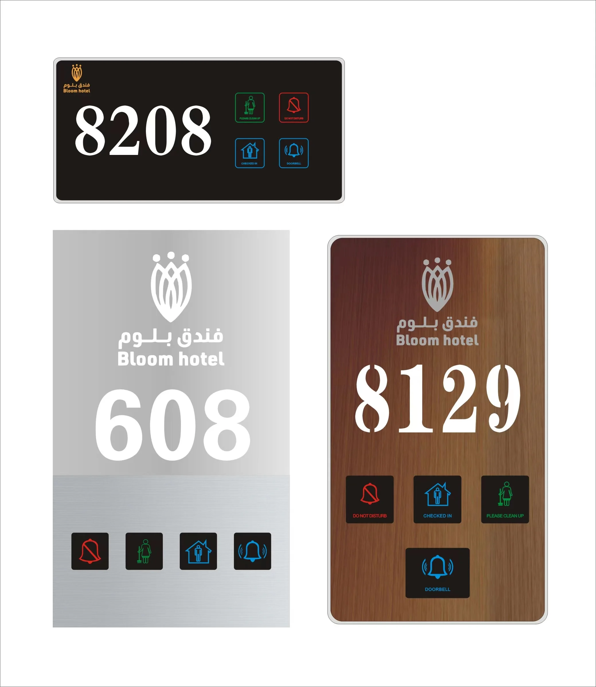 Hotel LED Door Signs Room Number Acrylic Customized Logo Text