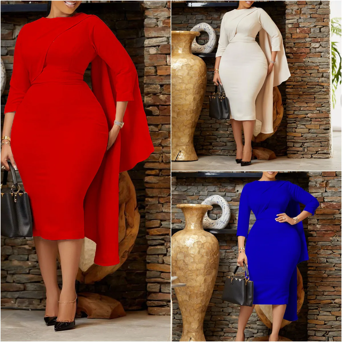 D331 Latest Design Solid Color Hip Wrapped African Dresses for Women  Clothing Office Dresses Women Formal Work Career Dresses