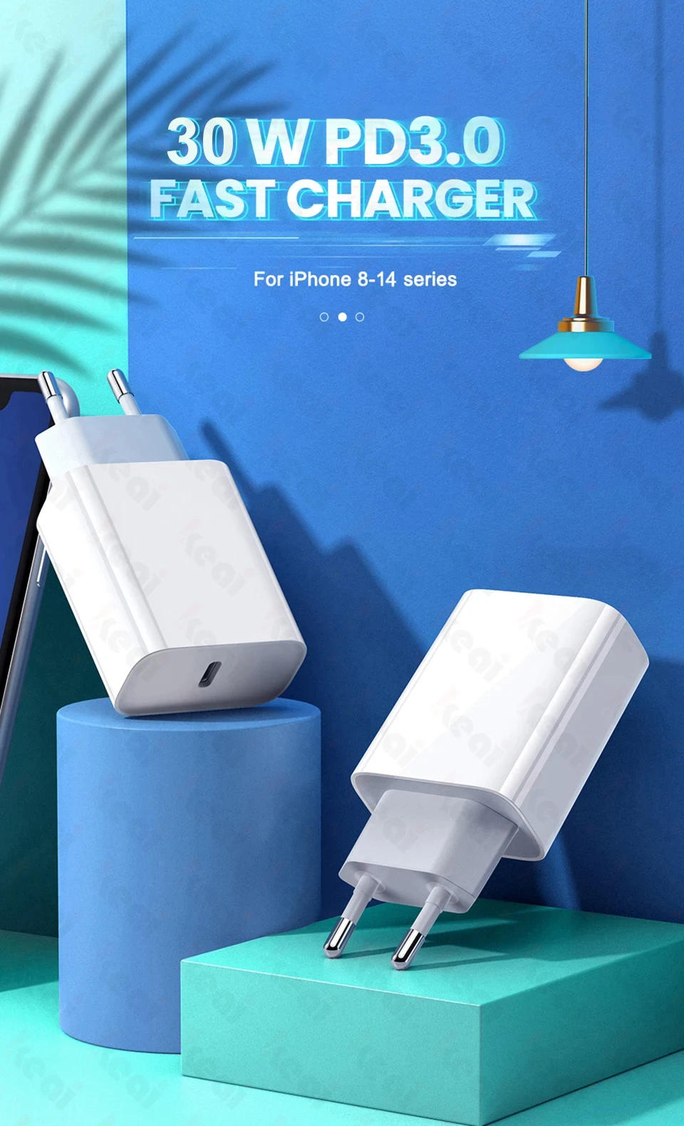 30W PD USB C Fast Charger Wall Plug Type C Charging Cable for iPhone 11 12 13 14 15 16 17 Air Pro Plus