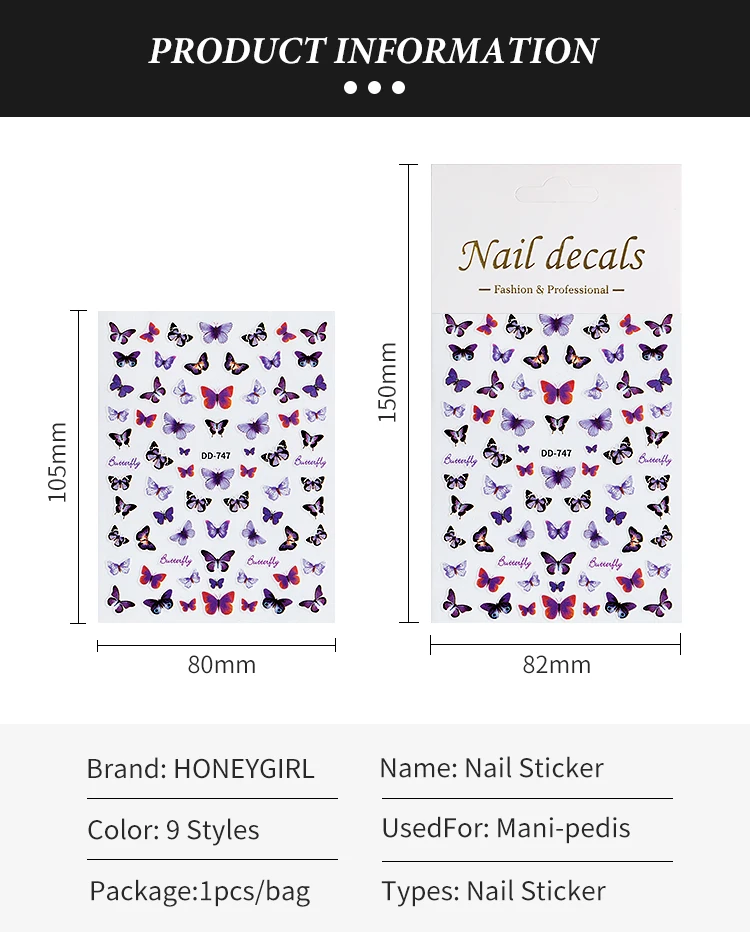 New Classic 3D Mixed Color Butterfly Flower Designers Nail Art Decals Stickers details