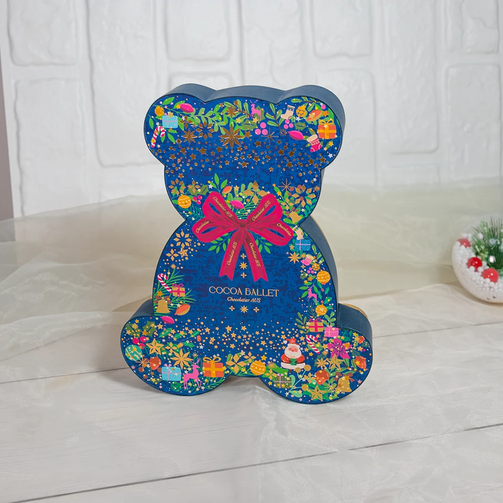 product new christmas bear shape design cardboard embossing gold foil handmade 2mm thick snacks decoration toy gift box packaging-5