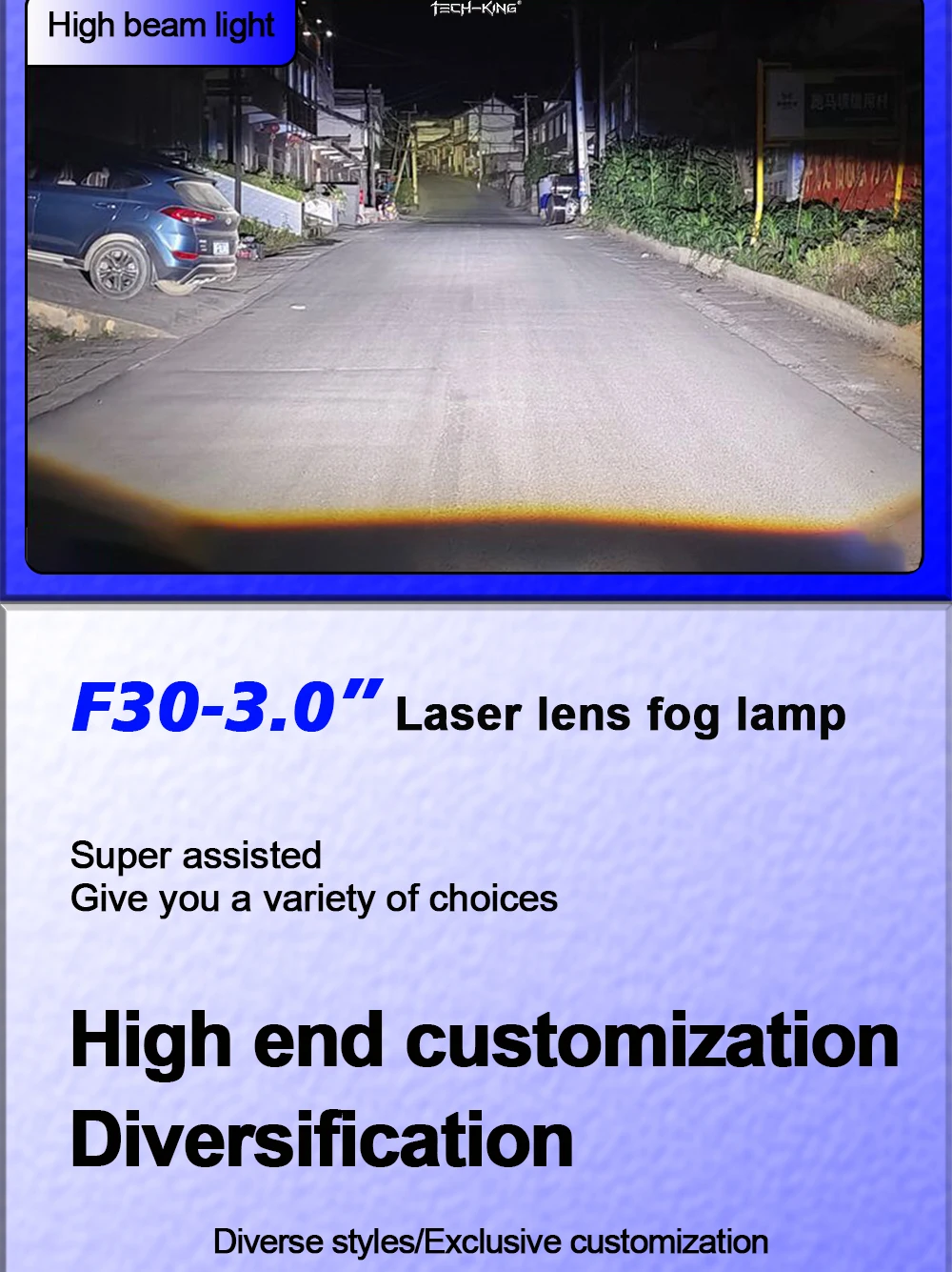 TECH-KING Universal 3inch 136W Bi LED projector lens fog lights Retrofit kit For Toyota For Nissan For Honda laser fog light