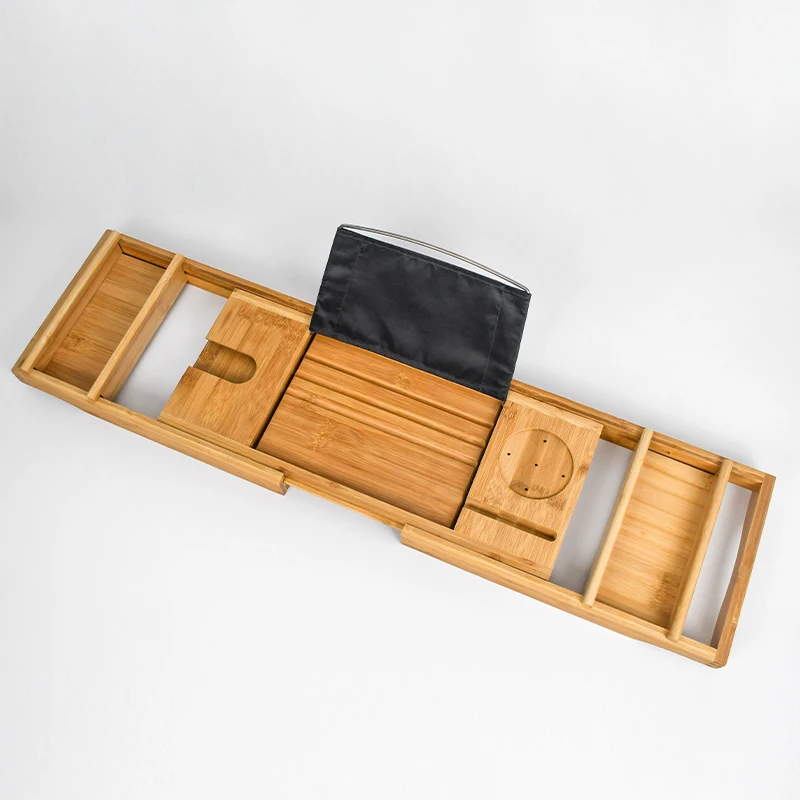 WDF New Design ODM Wood Bathroom caddy tray bamboo table board bathroom trays bamboo bath caddy bathtub tray for home manufacture