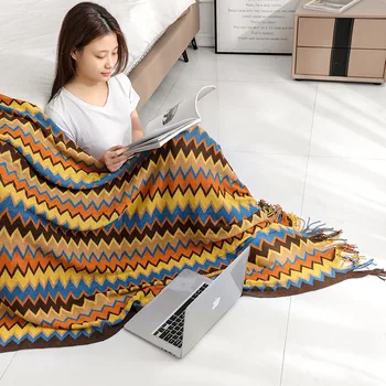 Bohemian Knitted Wearable Sofa Blanket for Office Naps and Air Conditioning Versatile Bed Blanket