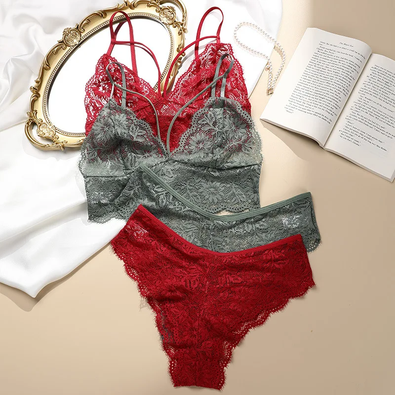 Ladymate ODM/OEM Conjunto De Lenceria Sexy Para Mujer Women Floral Lace  Scallop Trim Lingerie Sexy Lingerie Outfits Bra Sets