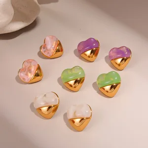 MW 18K Gold Stainless Steel Colorful Teardrop Geometric Stud Earrings Butterfly Pattern Pearl Women's Trendy Jewelry  Earrings