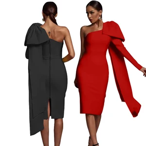 Custom New One Shoulder Long Sleeve Tassel Shoulder Elegant Dresses Women Evening Dress