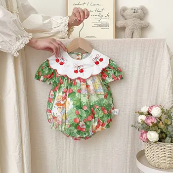 Baby Girl Summer New Style Thin Newborn Baby Clothes 100% Cotton Full Moon Jumpsuit Button Closure Baby Rompers