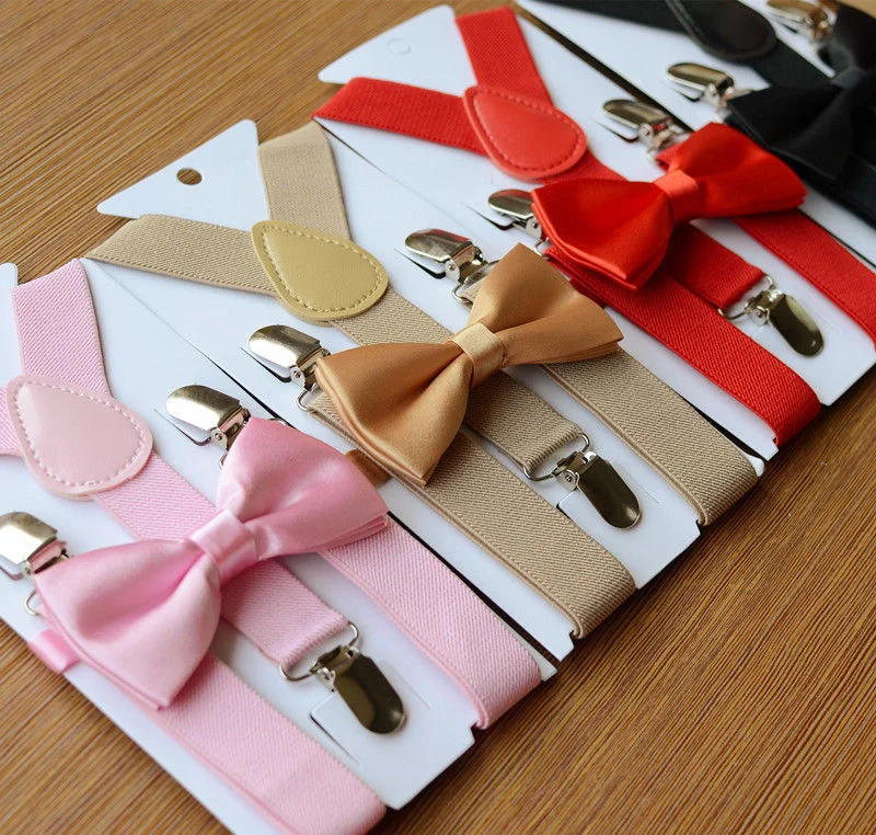 New Matching Clip-on Suspender Bowtie for Kids Toddler Boys Girls w/ Gift Box 