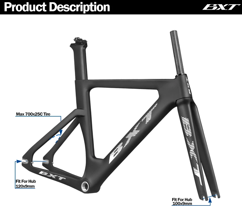 700*25c Carbon Track Bike Frameset Aero Shaping Fixed Gear Track
