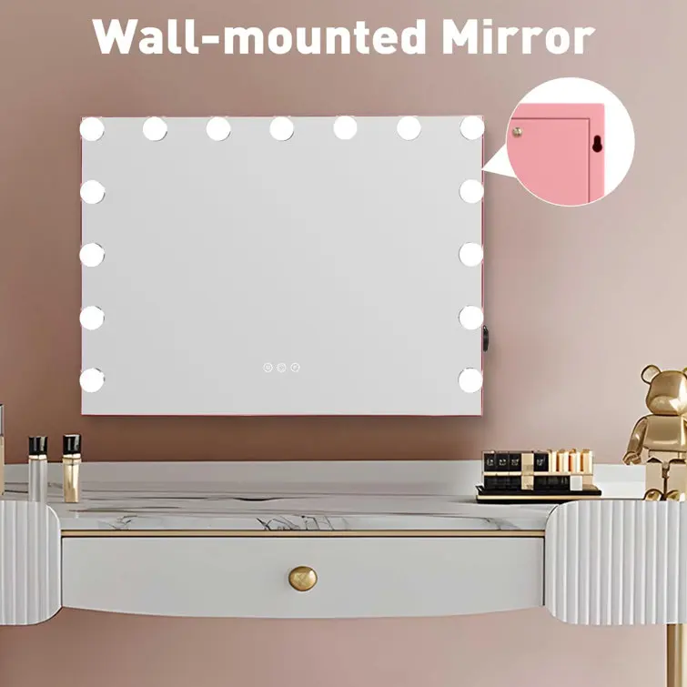 Modern Hollywood Makeup Mirror with 3 Color Temperature Adjustable Brightness and USB Charging Port 2