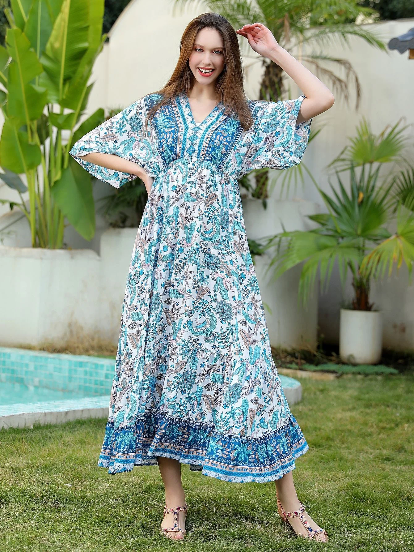 green emerald velvet dress Womens Casual Boho Spaghetti Strap Flowy Maxi Dress Tunic Ruffle Hem –  Anna-Kaci