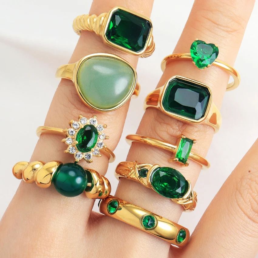 Vintage Fashion Jewelry Sets Emerald Ring Stainless Steel Gold Multi Style  Diamond CZ Emerald Moissanite Green Ring Valentine
