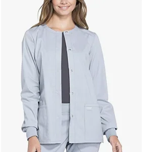 High Quality Custom Logo Women's Long Sleeve Woven Nurse Jacket Stretch Medical Scrub for Hospitals