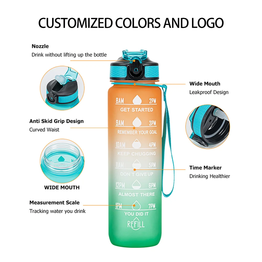 Hot Sale 32oz Gym Fitness Sports Water Bottle with Time Marker