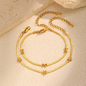 Trendy Jewelry Simple Beach Style Flower Chain Bracelets Stainless Steel 18k Gold-plated Bowknot Bracelets