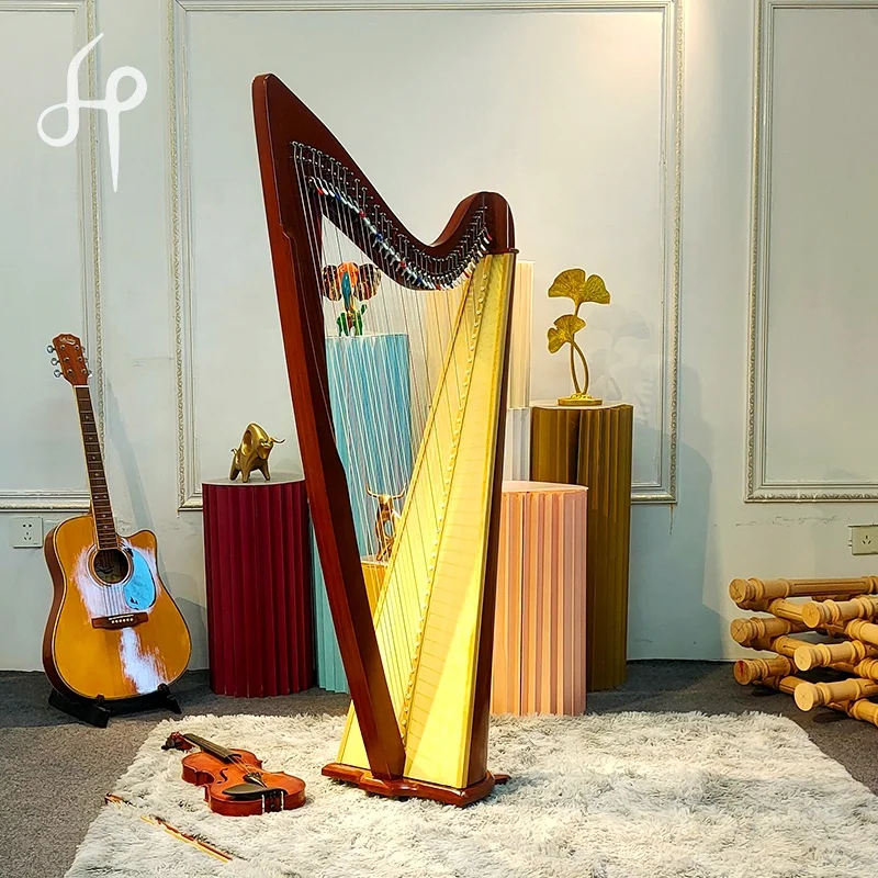 A Professional 38-String Lever Irish Harp Without Pedal Lyre Harp Round Sound Box for Beginners for Teaching Students