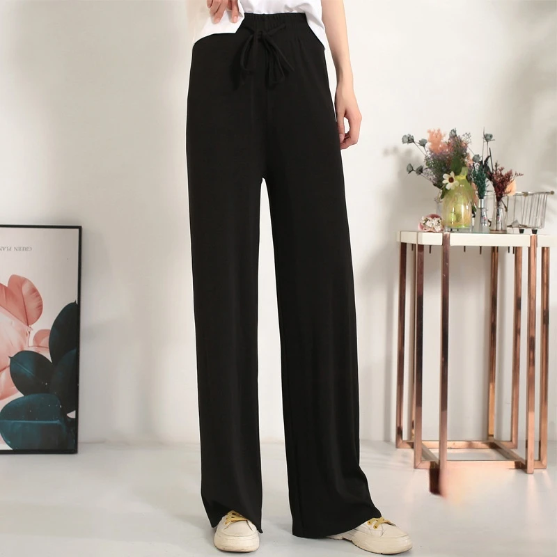 Spring Summer Female Fashion Female Solid Elastic High Waist Long Trousers  Loose Wide Leg Pant Women Casual Pants - Buy Wide Leg Pant Women,Women  Casual Pants,Women's Pants u0026 Trousers Product on Alibaba.com