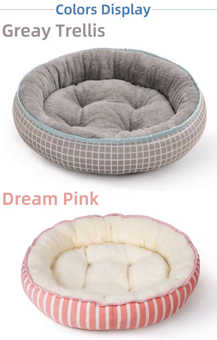 Long Faux Fur Pet Bed Waterproof Plush Donut Round Dog Bed Soft