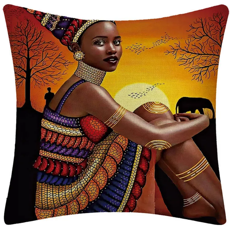 Hot Selling African Woman Cartoons Pattern Polyester Throw Pillow Case ...