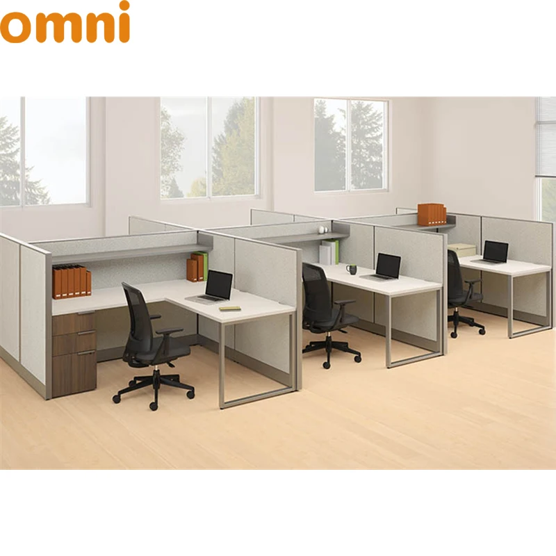 OMNI Modern 3-Seat Modular Open Plan Call Center Office Staff Cubicles Workstation Desk L-Shape Expandable Adjustable Aluminium