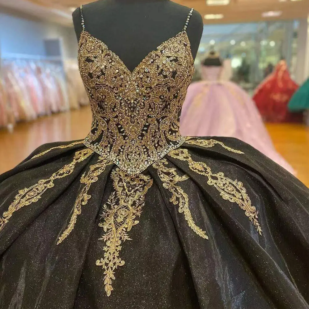 black and gold sweet 16 dress Gold Lace Beaded Black Chiffon Short Homecoming Prom Dresses, Affordab –  SposaDresses main image 0