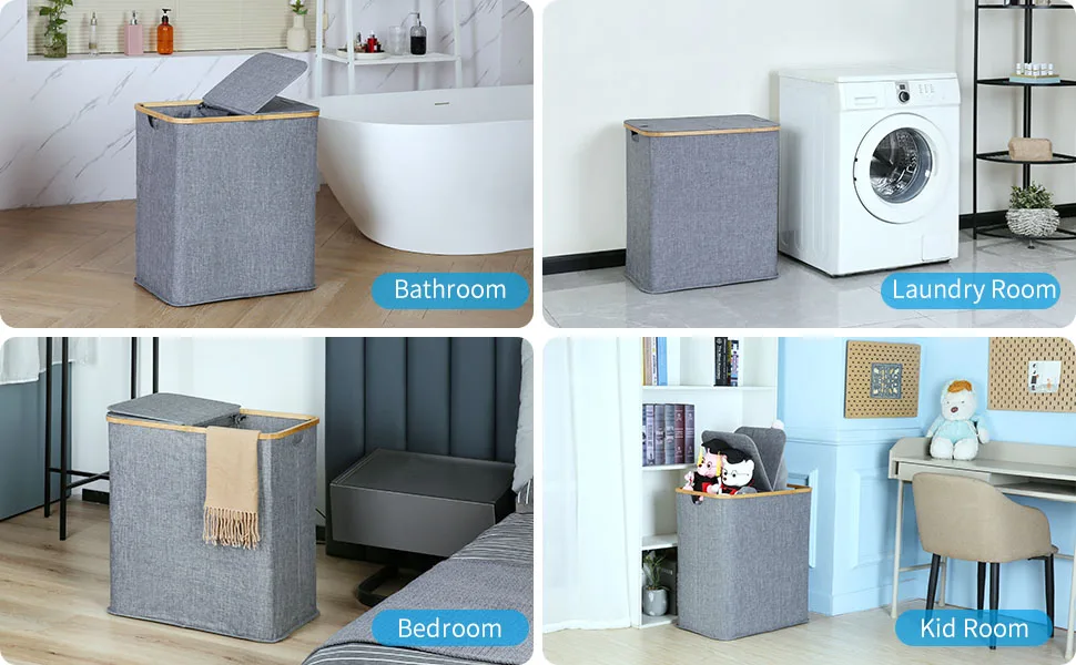 Large Foldable 100l Laundry Basket With Lid Clothes Hampers For Laundry With Bamboo Handles And