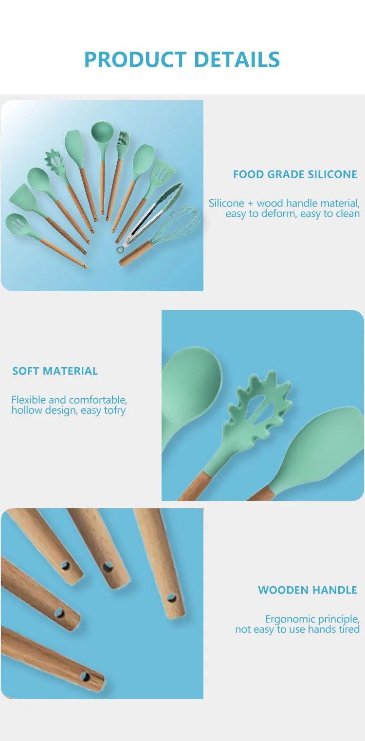 Wholesale 12 Pcs Food Grade Silicone Cookware Set Kitchen Utensils with Storage Bucket for Cooking Tool Sets manufacture