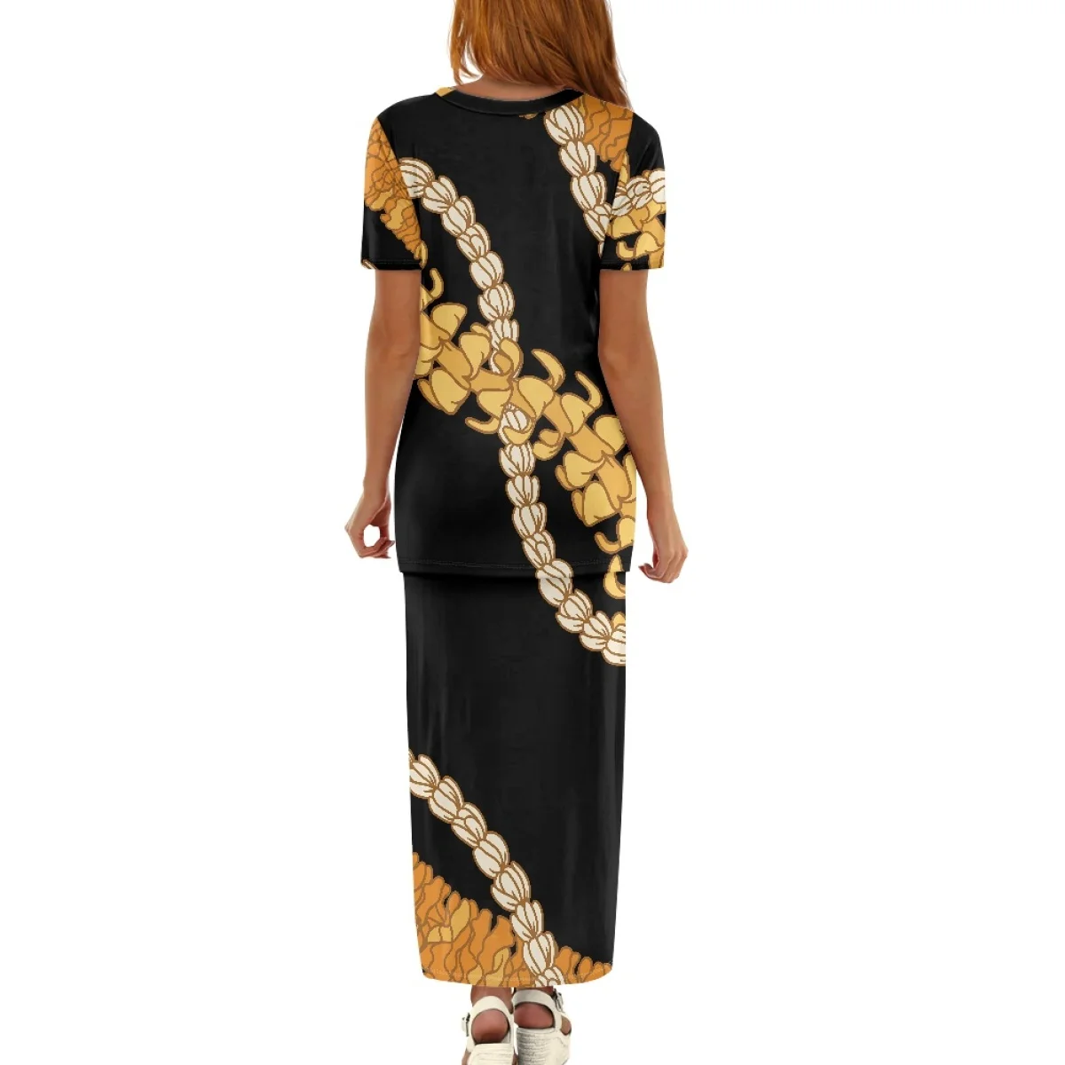 Latest Polynesian Tribal Design Styles Summer Women Custom Print Hibiscus Dress Short Sleeve Evening Gowns for Women Dress Long