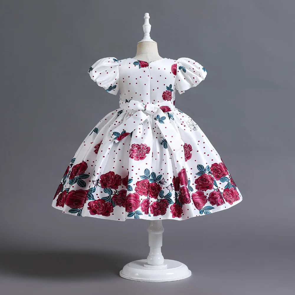 Flowers Girl Dresses Summer Big Bow Fashion Christmas Princess Dress Birthday Party Gift Years Kids Clothes 1