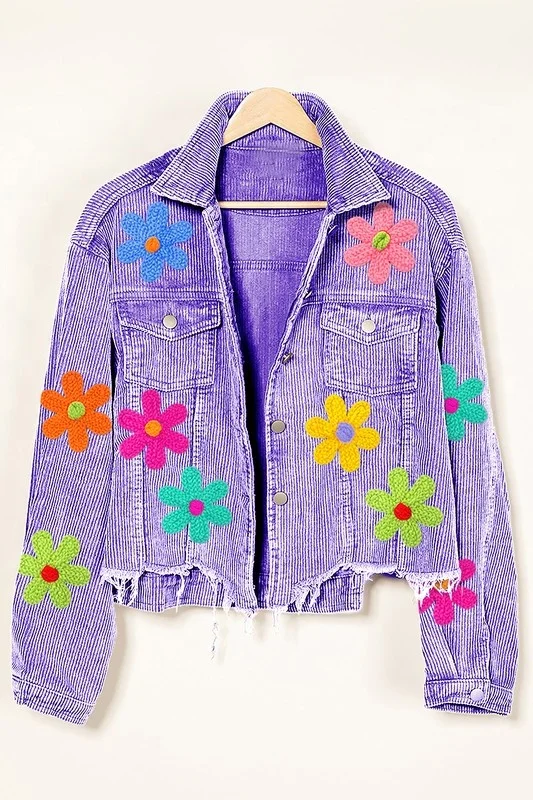 Loveda Custom Vintage Washed Crop Coat Varsity Shacket ral wer Patches Denim Velluto a coste Giacche da donna_voghion.com