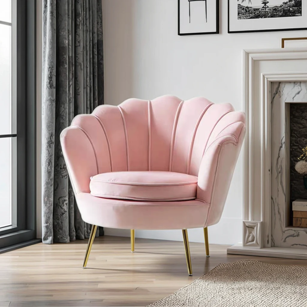 Living Room Pink Velvet Gold Chair Art Deco Style Chair Pink