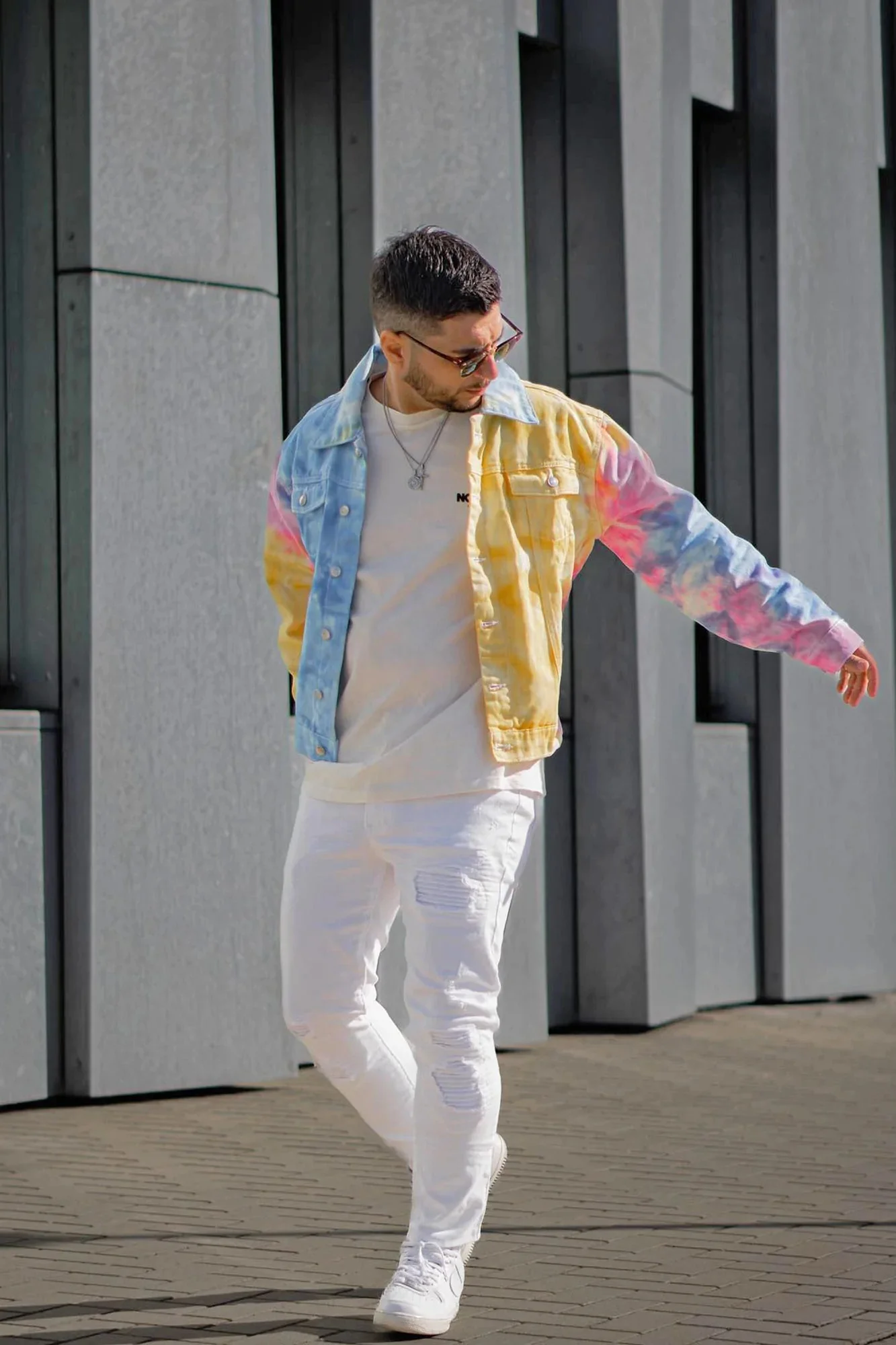 KY Tie Dye Mens Jacket Denim Sets Customs Denim Jacket Men Denim Jackets  and Jeans Pants Two Pieces