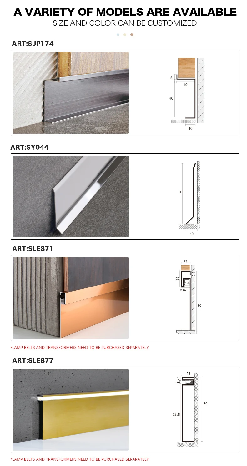 Foshan Mjo Factory Directly Led Baseboard Metal Skirting Board For