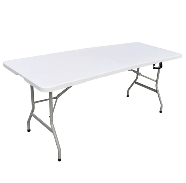 Steel Portable Rectangular Folding Table 6ft 8ft Waterproof HDPE for Outdoor Camping Banquets Use