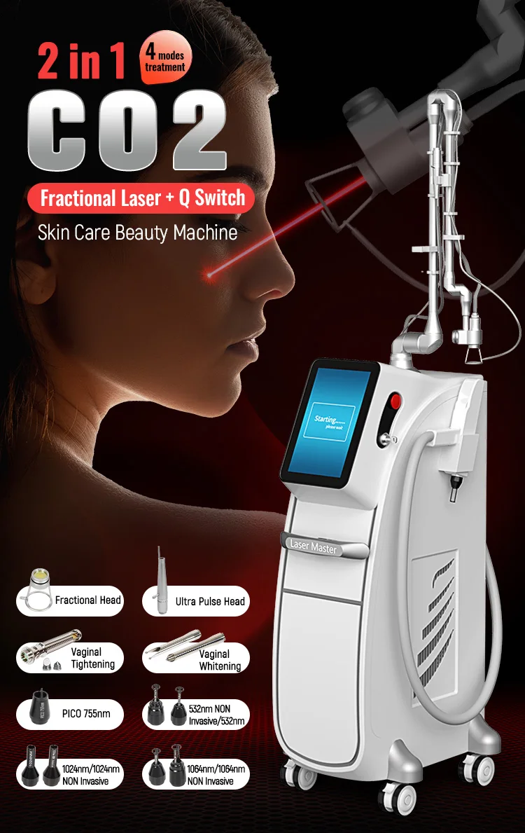 2 in 1 CO2 Fractional Laser+ Q Switch Skin Care Machine for Skin Carbon Peel Professional Fractional Skin Firm