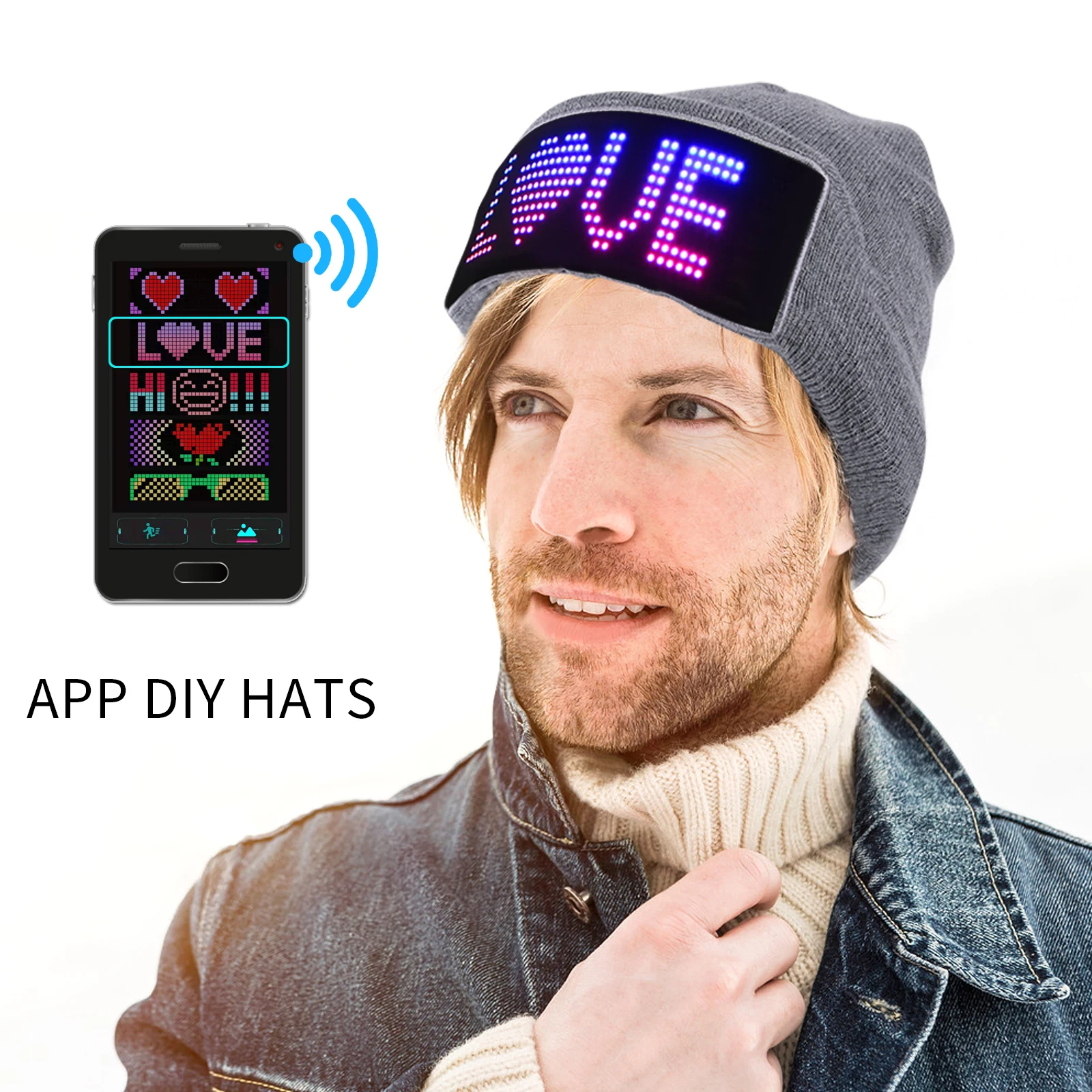 Winner LED Display Beanie Hat Smart APP DIY Cap Led Screen Light up Cap ...