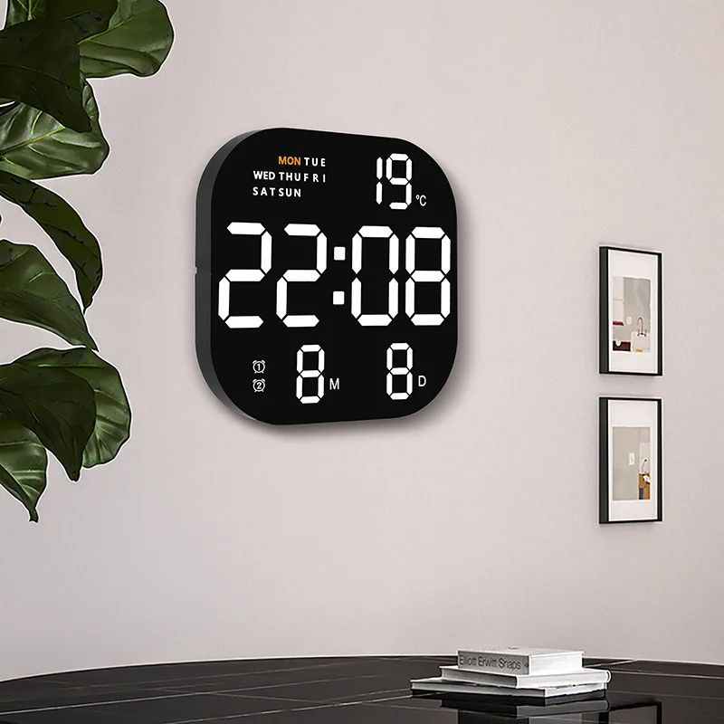 Multifunctional Large Screen Square Led Wall Clock Remote Control Digital Alarm Clock Display Calendar Temperature Table Clock
