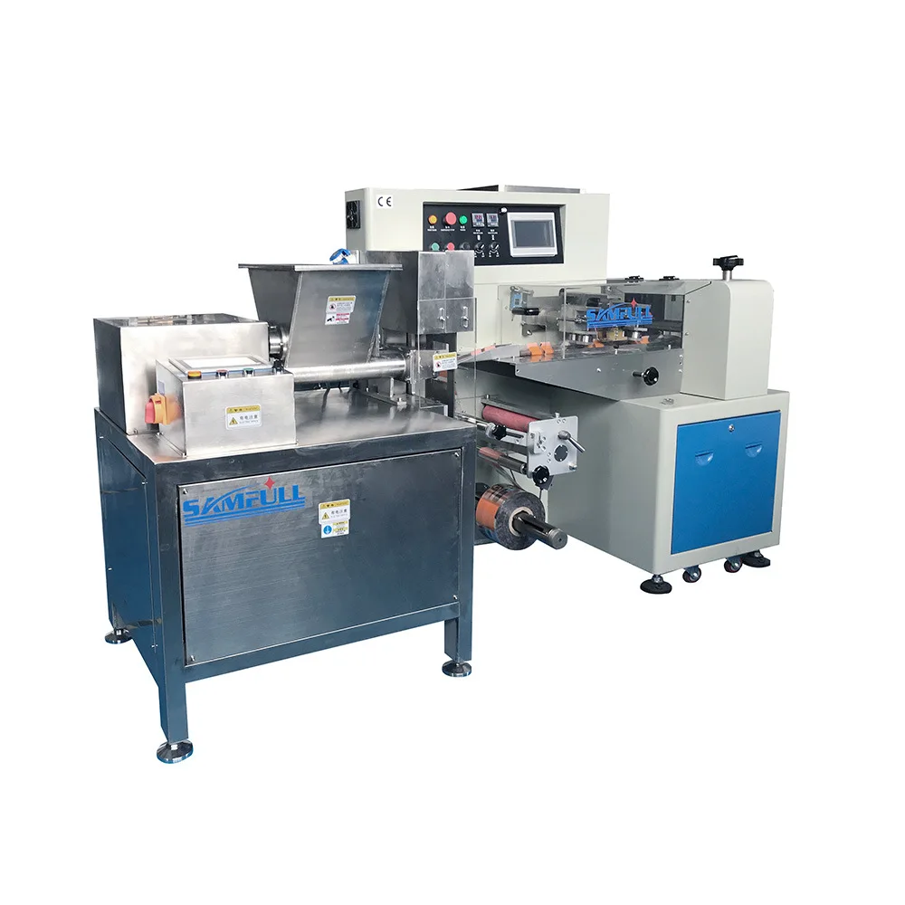 Automatic Horizontal Extruder Machine Sugar Fondant Sharp Cheddar Cheese Cube Packaging Machine Hffs Packing Machine Servo Motor