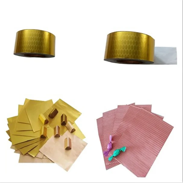 Embossing Red Green Golden Colorful Aluminium Foil Backed Paper Roll for Chocolate Wrapping
