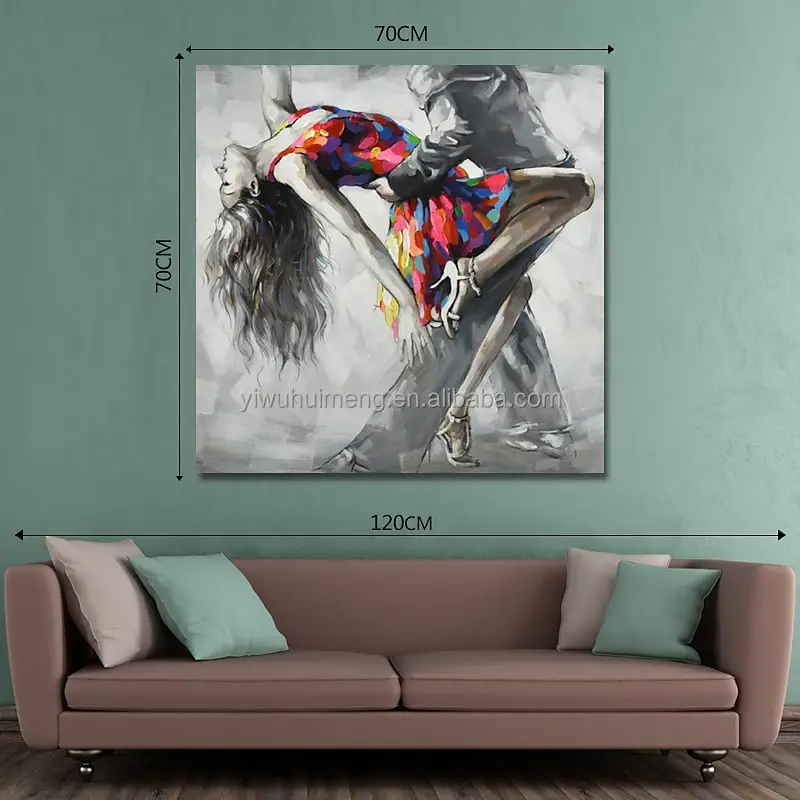 Home Decor Stretched Frame Ready to Hang 100%  Hand Painted Wall Art People Canvas Luxury Abstract Dance Couple Women  Painting
