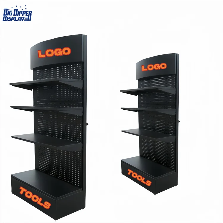 Custom Metal Hardware Store Display Racks Stands Floor Style Pegboard Display Stand Ferreteria Hooks Shelves Steel Iron Retail