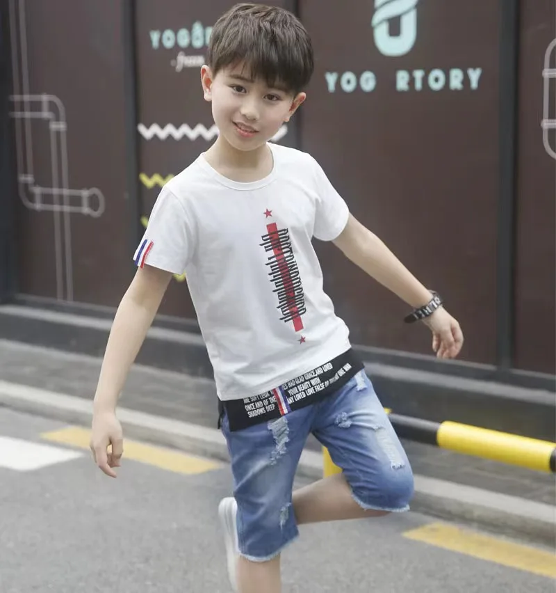 10 Year Baby Girls Teen Kids 2pc Set T-shirt Denim Shorts  Clothes Boys Summer Clothes 2022 Boys Clothing Sets(old)